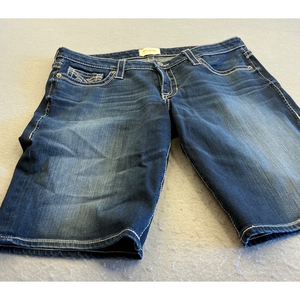Big Star Y2K Denim Shorts Contrast Stitch Embroidered Pockets Size 32 Bermuda